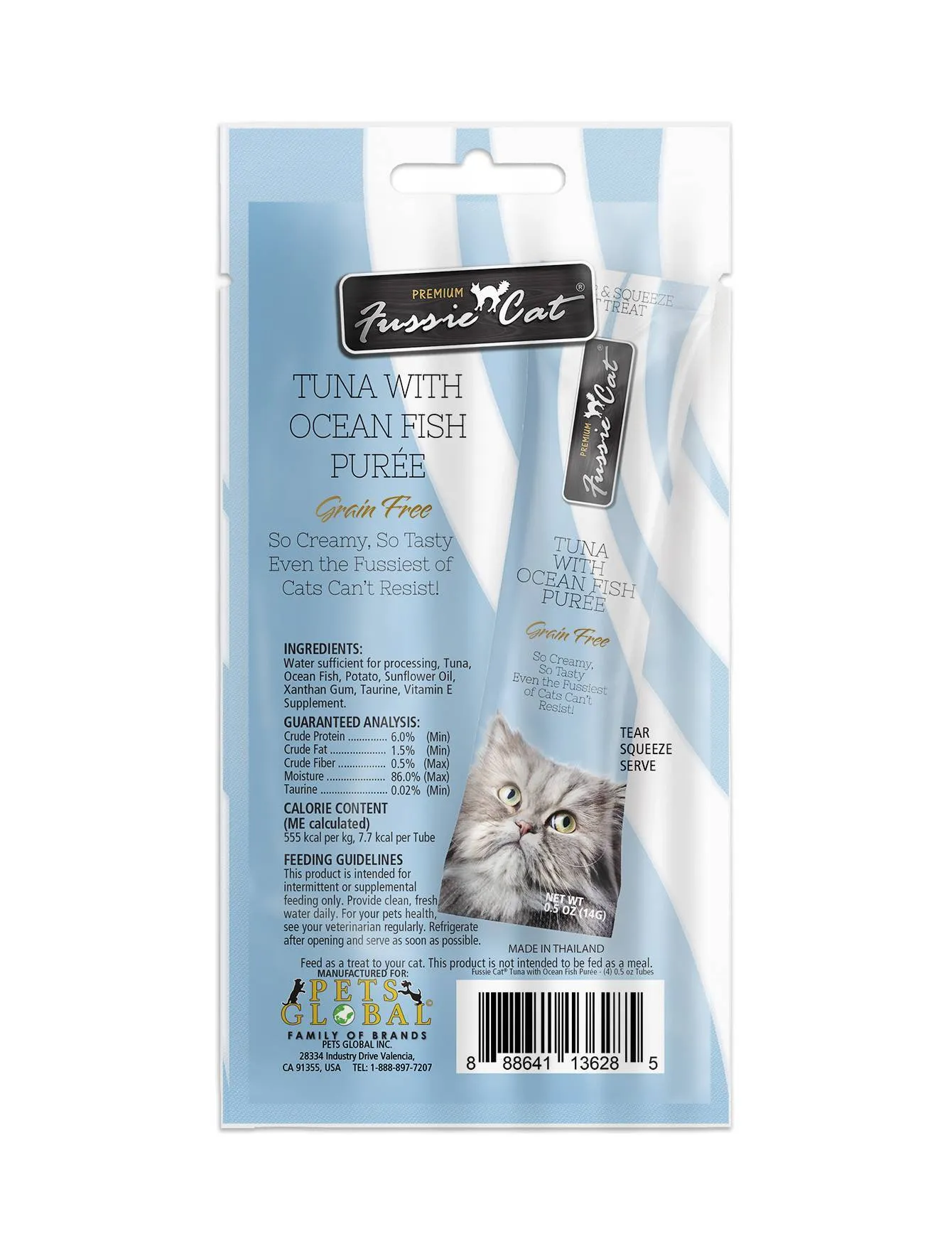 3 FOR $10: Fussie Cat Puree Premium Tuna with Ocean Fish Cat Treats 14gx4