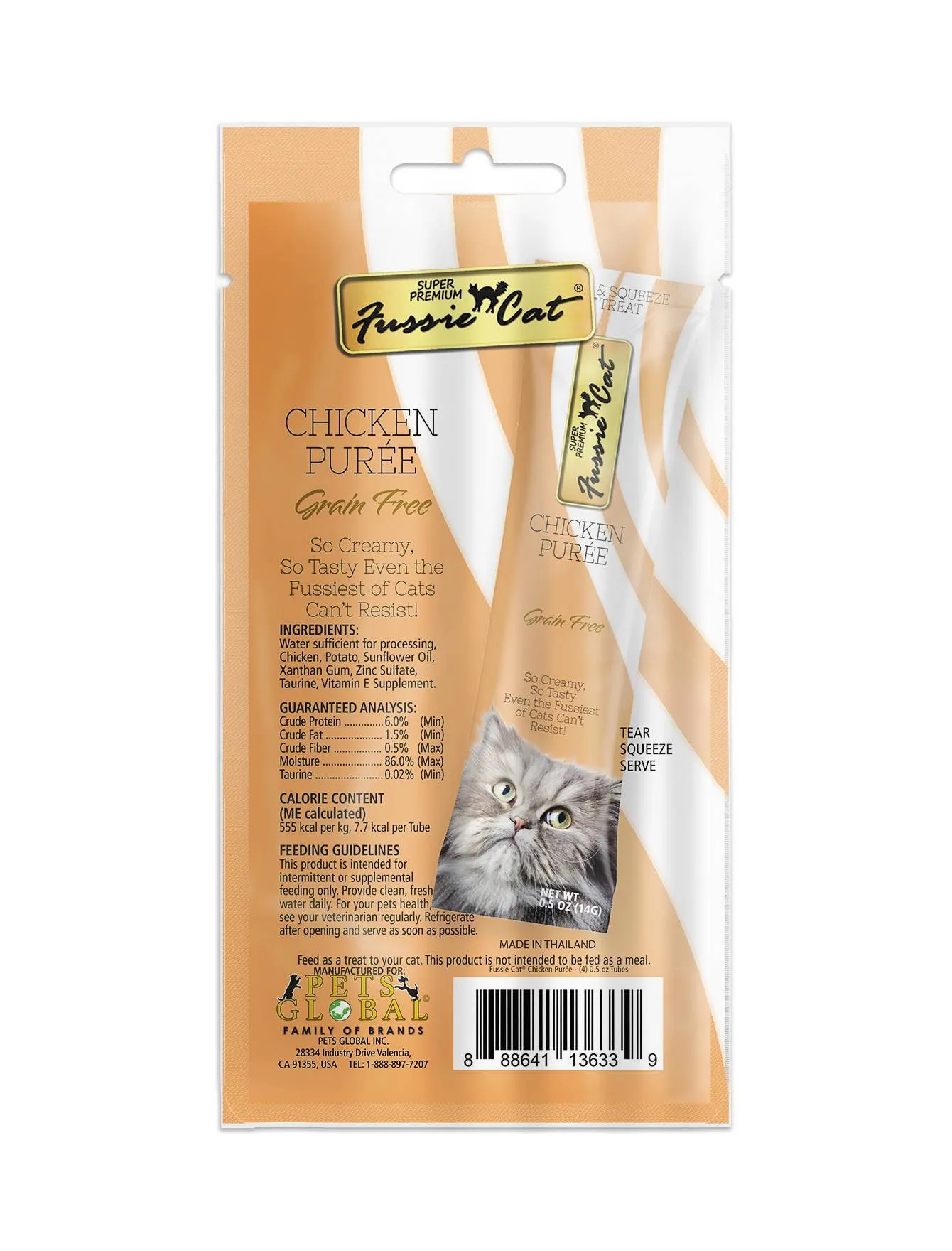 3 FOR $10: Fussie Cat Puree Super Premium Chicken Cat Treats 14gx4