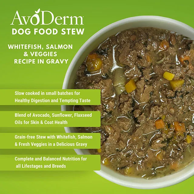 AvoDerm Stew Whitefish, Salmon & Veggies Recipe In Gravy Dog Food 13oz