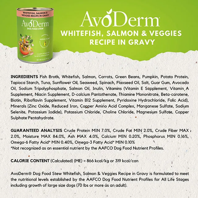 AvoDerm Stew Whitefish, Salmon & Veggies Recipe In Gravy Dog Food 13oz