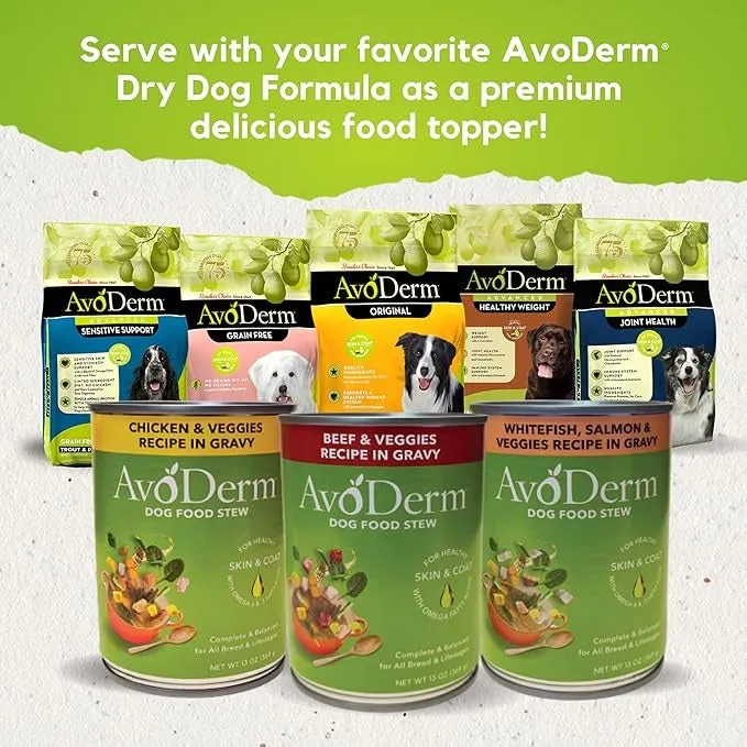 AvoDerm Stew Whitefish, Salmon & Veggies Recipe In Gravy Dog Food 13oz