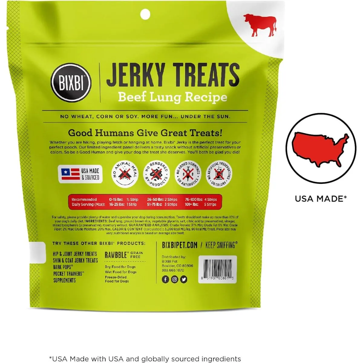 Bixbi Original Jerky Beef Lung Dog Treats 10oz