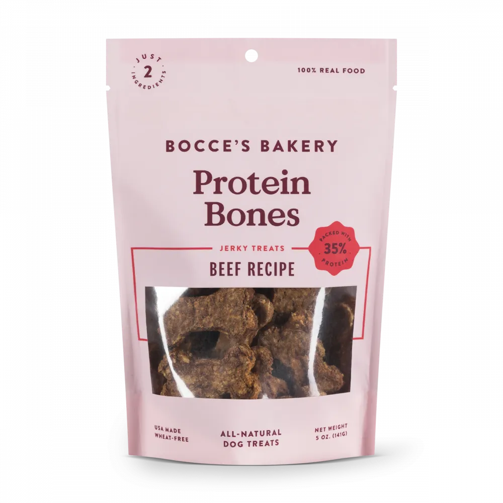 Bocce's Bakery Protein Bones Beef Recipe Jerky Dog Treats