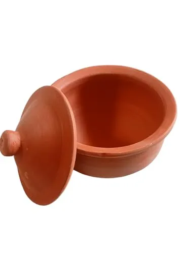 Clay Craft Organic Terracotta Clay Mini Curd Pot with lid | Small Mitti Dahi Handi 1 LTR,Earthenware, Brown