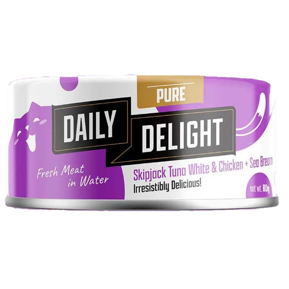 Daily Delight Pure Skipjack Tuna White & Chicken with Sea Bream Canned Cat Food 80g