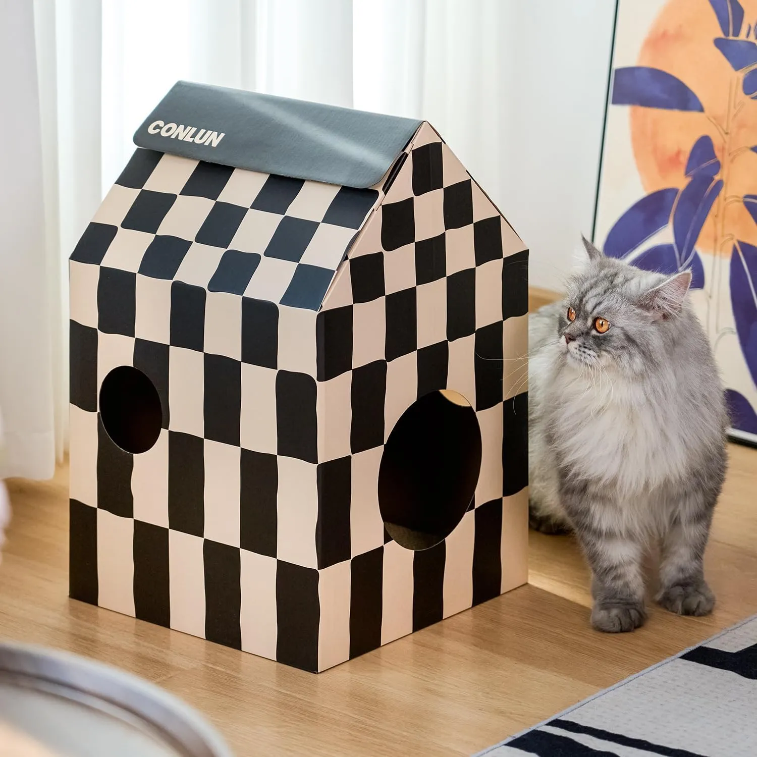 Easy-To-Assemble Cat Scratcher Cardboard House