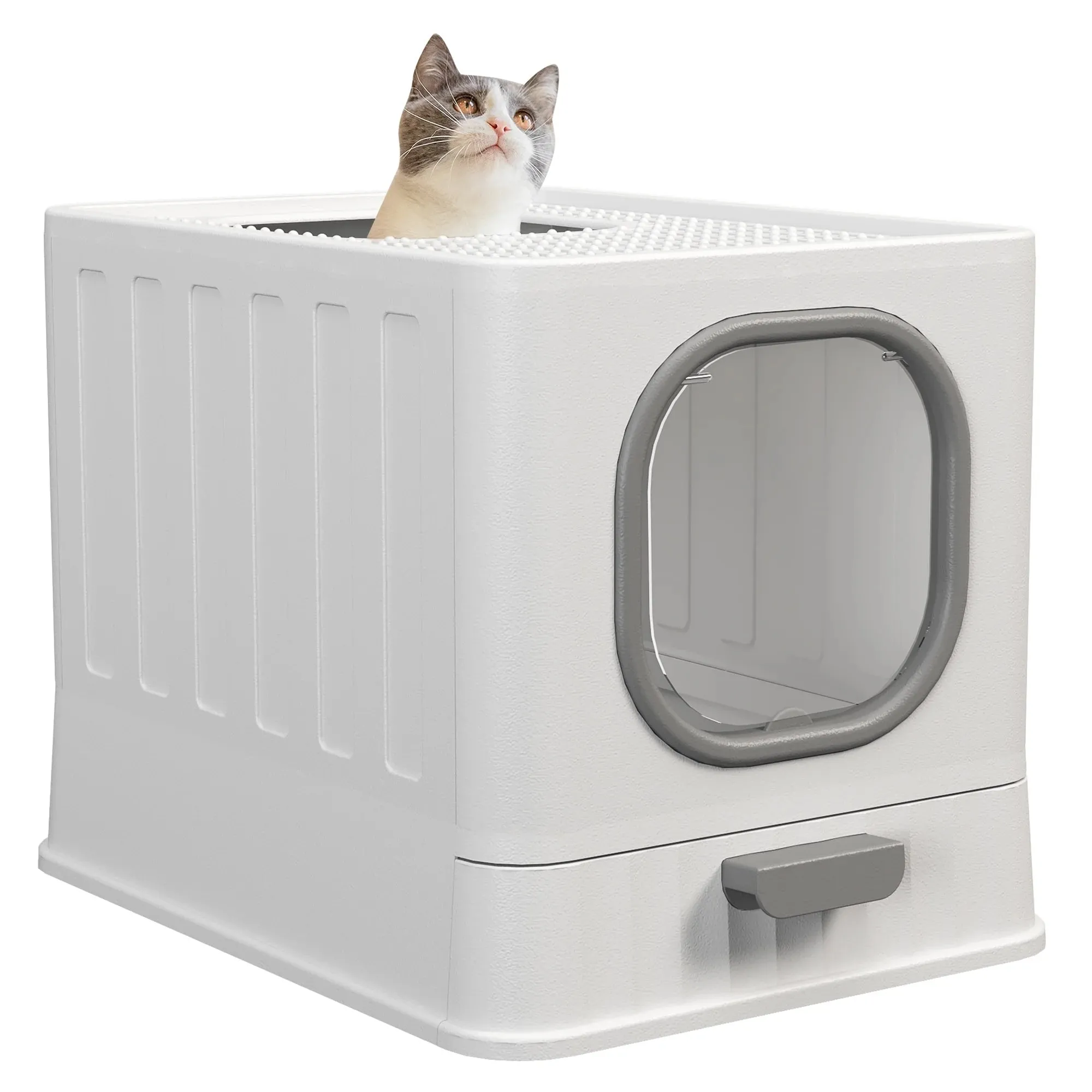 Enclosed Cat Litter Box Large Anti-Splashing Drawer Type Easy to Clean, Gray