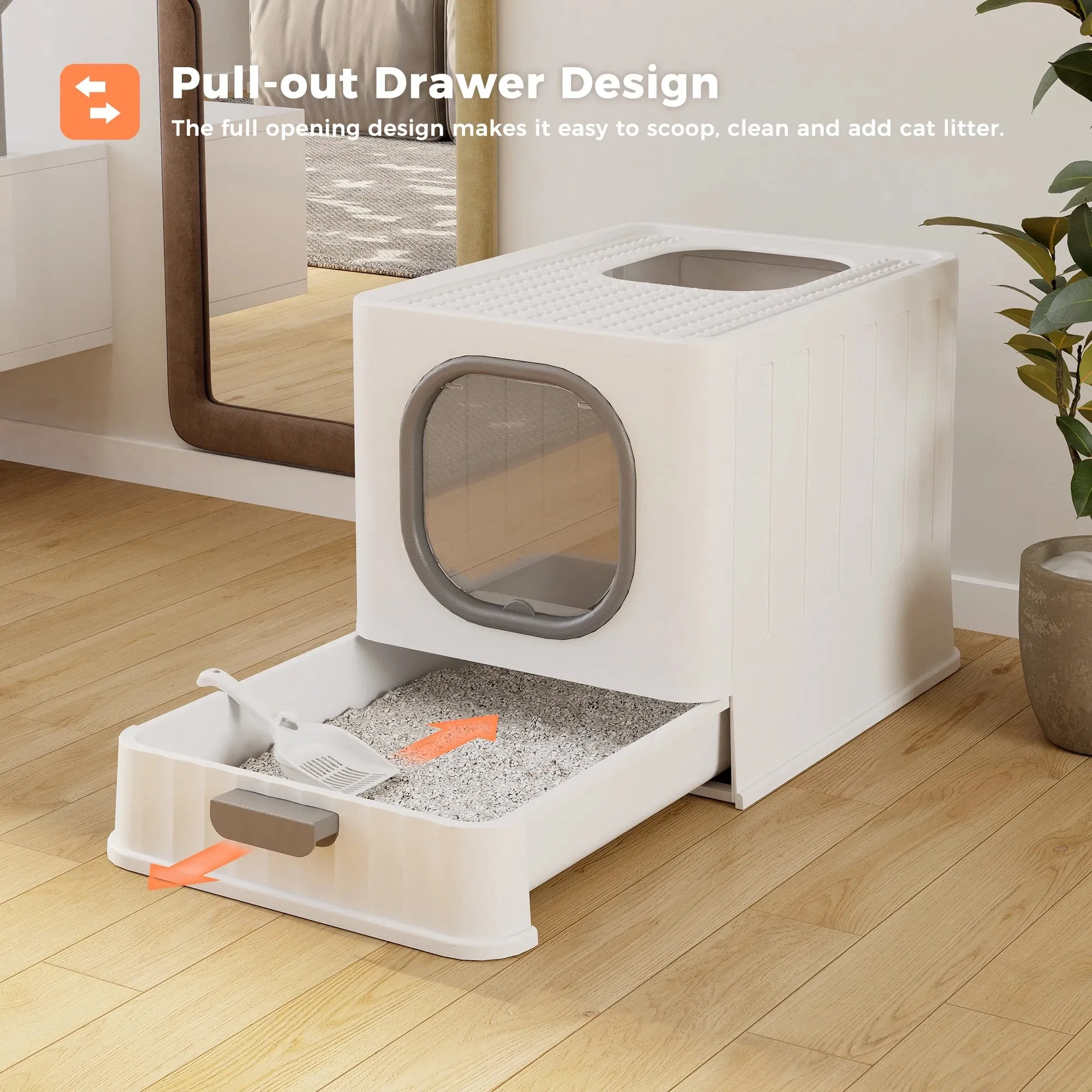 Enclosed Cat Litter Box Large Anti-Splashing Drawer Type Easy to Clean, Gray