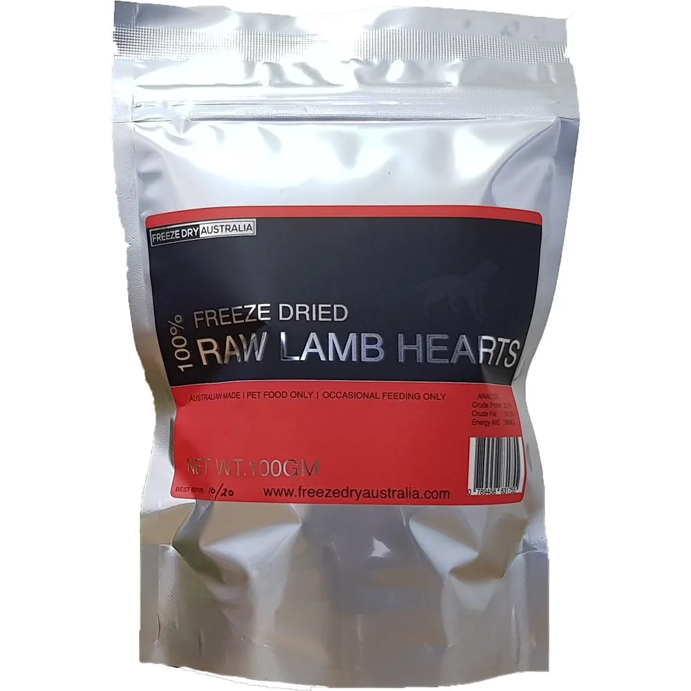 Freeze Dry Australia Raw Lamb Hearts Cat & Dog Treats 100g