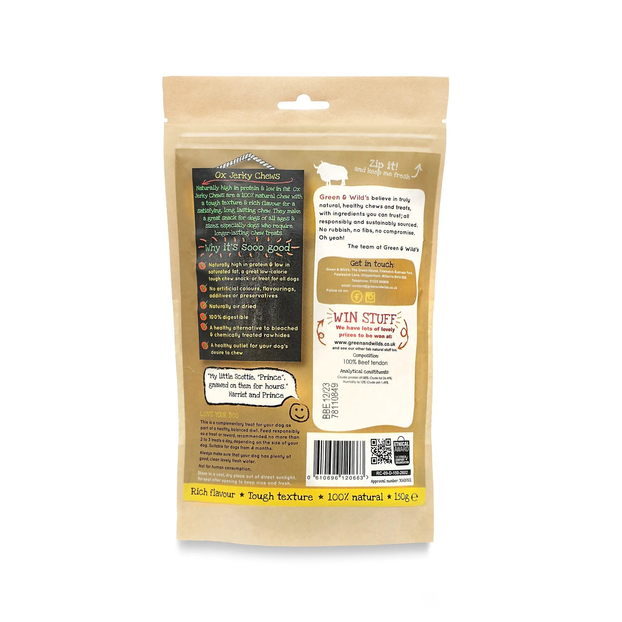 Green & Wilds | Ox Jerky Chews Dog Treats 150g