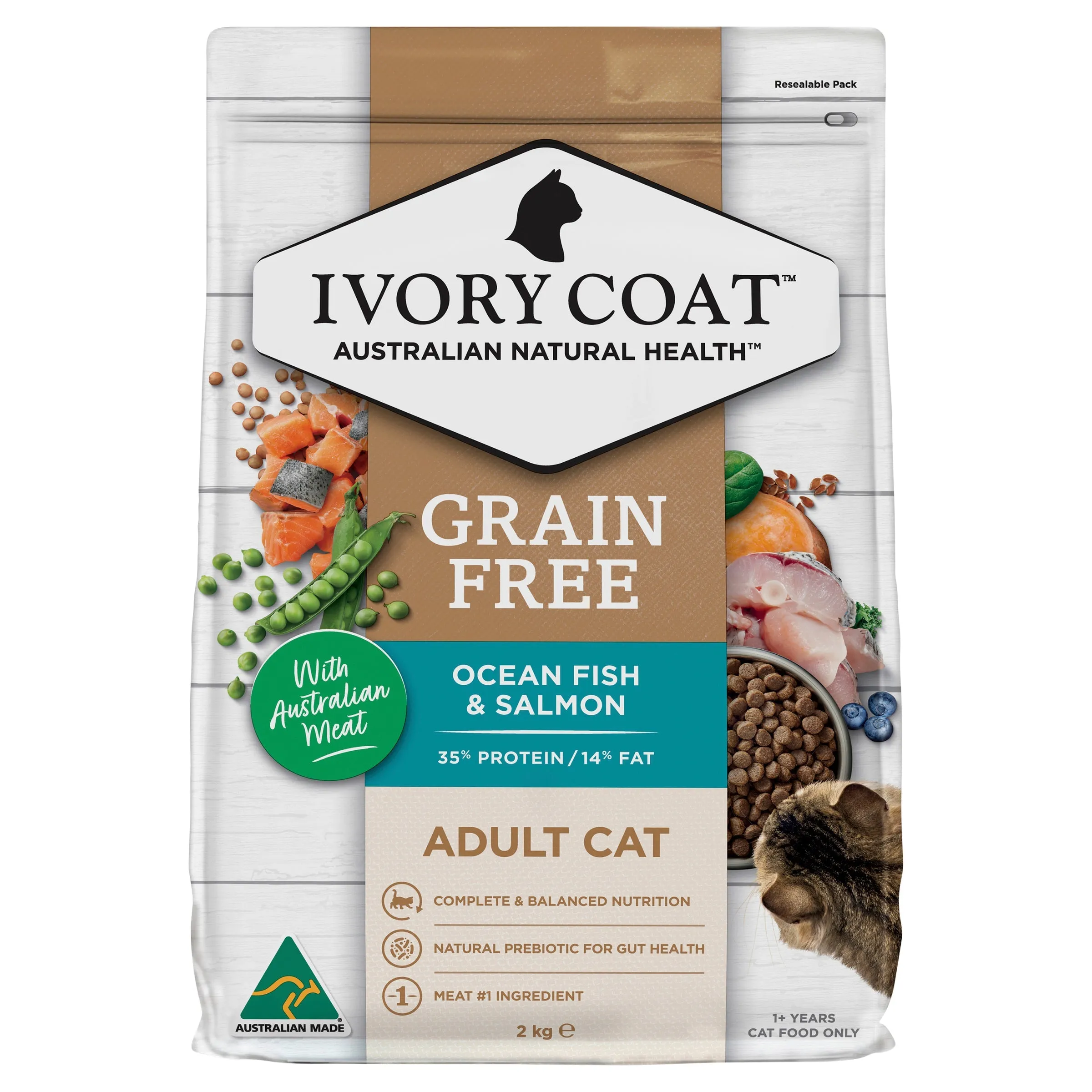 Ivory Coat Grain Free Ocean Fish and Salmon Adult Cat Dry Food 2kg^^^