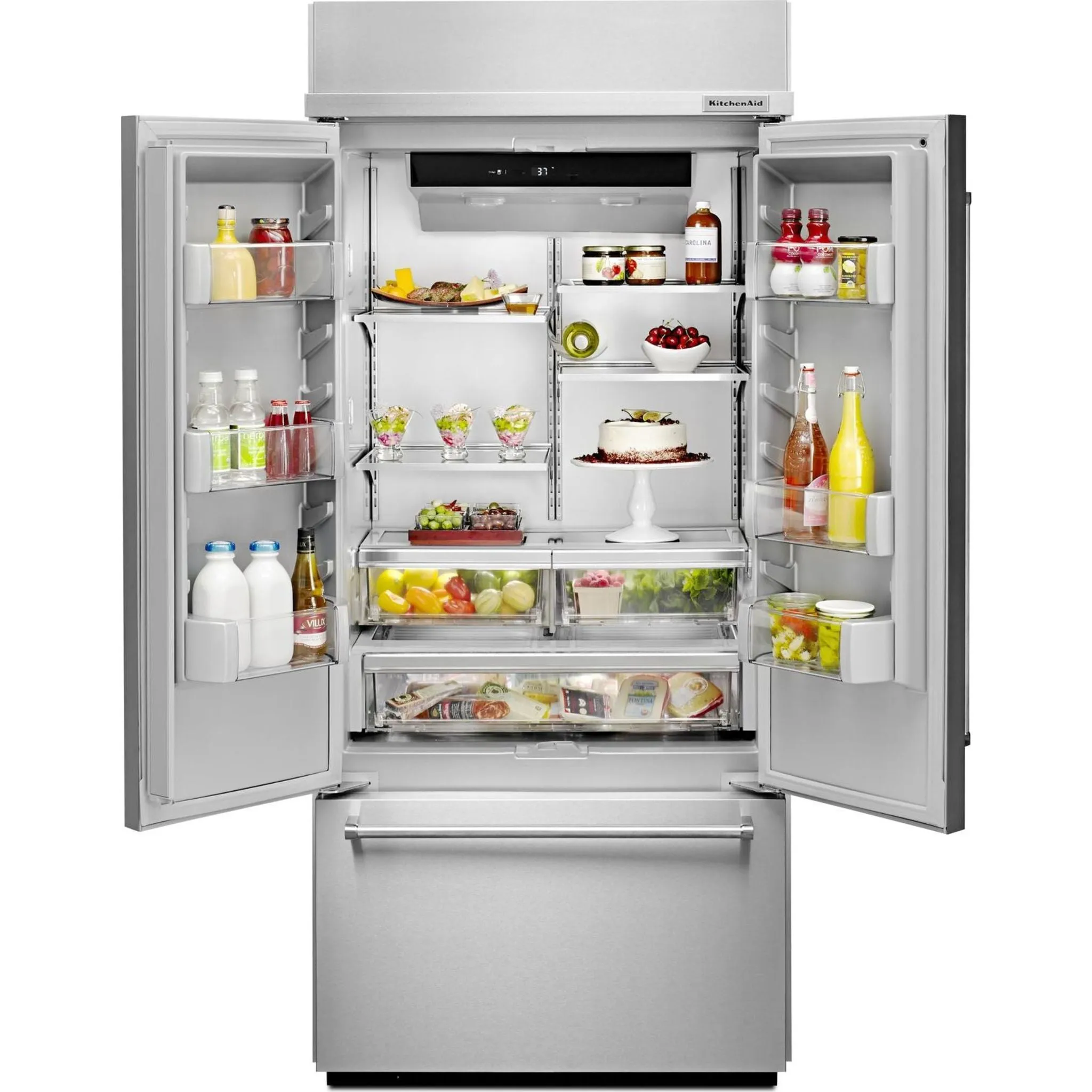 KitchenAid  20.8 cu. ft. 36" Width Built In Stainless Steel French Door Refrigerator with Platinum Interior Design (KBFN506ESS)