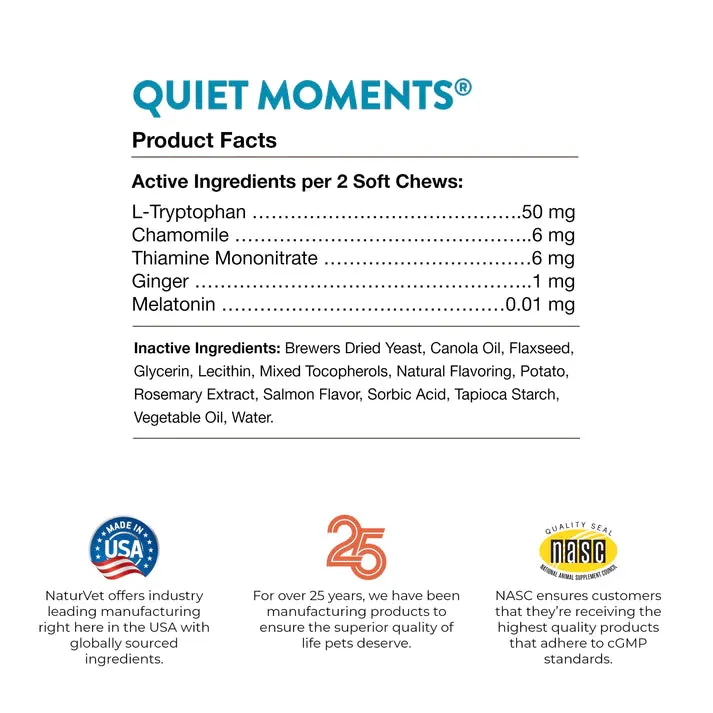 NaturVet Quiet Moments Calming Aid   Melatonin for Cats 60 soft chews