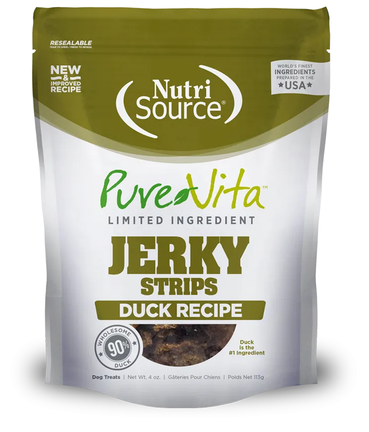 Nutrisource PureVita Jerky Strips Duck Recipe Dog Treats