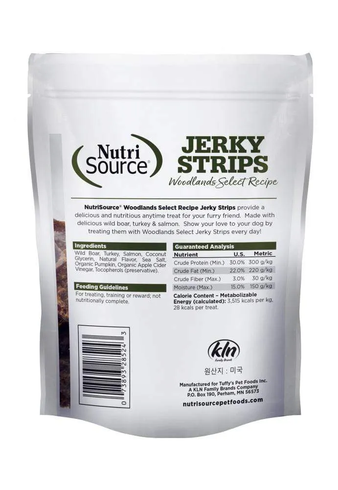 Nutrisource Woodlands Select Jerky Strips 90% Wild Boar, Turkey, & Salmon Grain Free Dog Treats