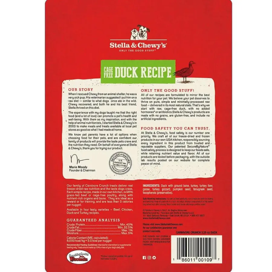 Stella & Chewy's Carnivore Crunch Cage-Free Duck Recipe Freeze-Dried Dog Treats 3.25 oz