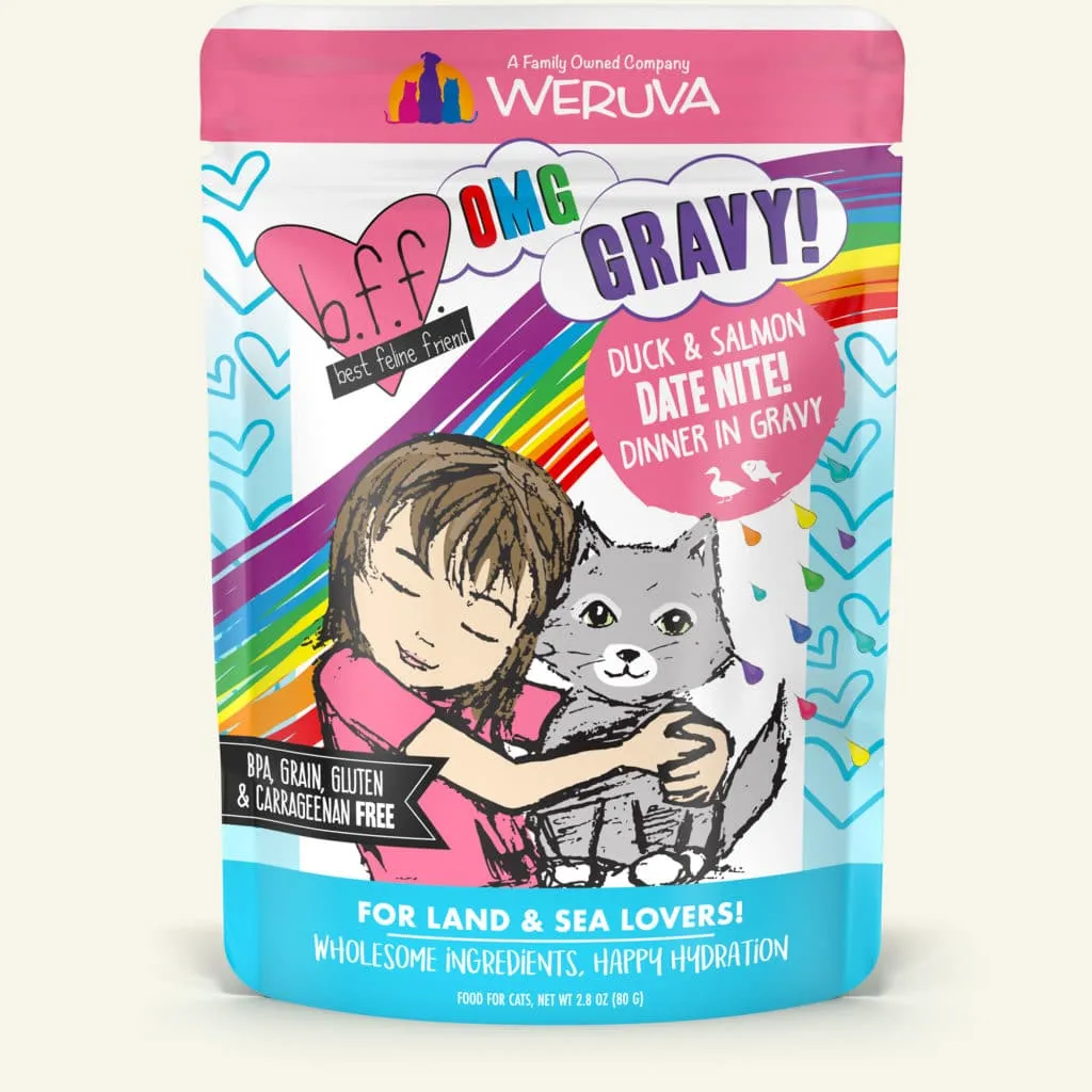 Weruva BFF OMG Gravy! Date Nite! Duck And Salmon Dinner in Gravy, 2.8-oz Pouch, Wet Cat Food